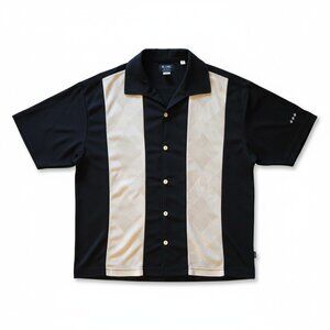 Vintage BC Ethic Verbena Panel Button Shirt Black Beige Argyle Y2K - Size M